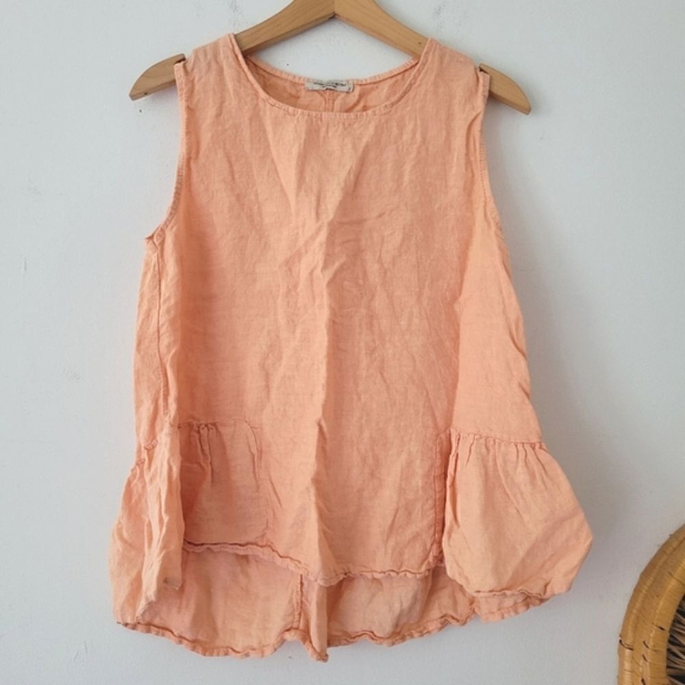 Francesca Bettini 100% Linen Orange Sleeveless Blouse L